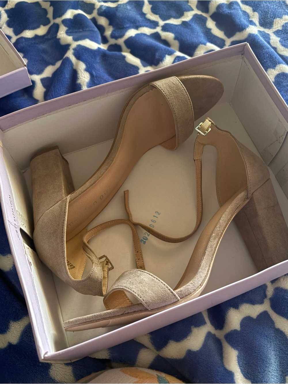 Madden Girl Taupe Suede Ankle-Strap Block Heels
